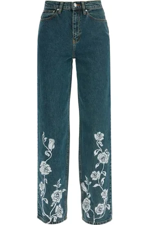 ROTATE Femme, Jeans, Bleu, Taille: W27 Jean en denim à broderies florales
