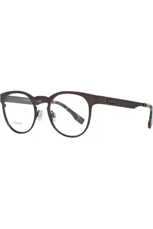 Ermenegildo Zegna Homme, Accessoires, Brun, Taille: ONE Size Montures Optiques Rondes en Titane Bronze