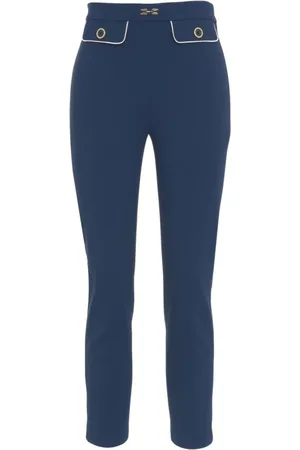Elisabetta Franchi Femme, Pantalons, Bleu, Taille: 42 FR Pantalon Crêpe Bleu Style Élégant