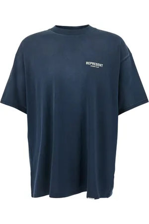 Represent Homme, Tops, Bleu, Taille: L T-Shirt Bleu Effet Délavé et Logo