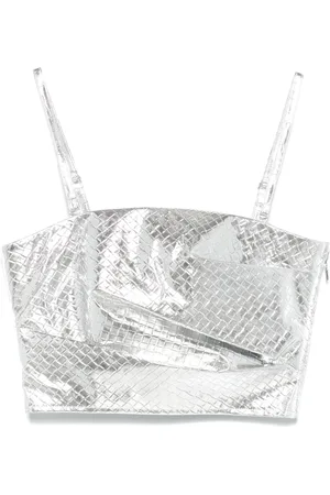 ROTATE Femme, Tops, Gris, Taille: 38 FR Top Argenté Tissé à Bretelles Ajustables