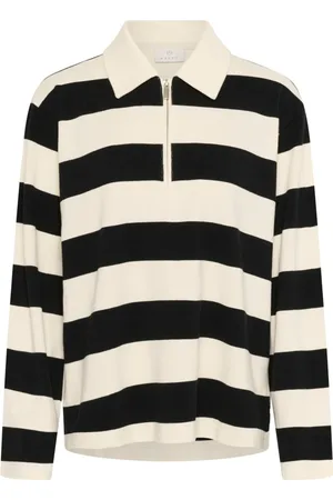 Kaffe Femme, Tops, Noir, Taille: 44 FR Chemisier Polo à Rayures Noir/Blanc