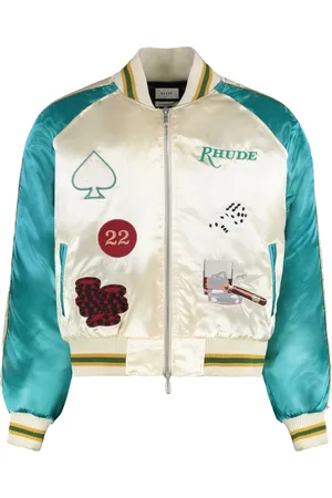 Rhude Homme, Vestes, Blanc, Taille: S Blouson Bomber en Maille Côtelée