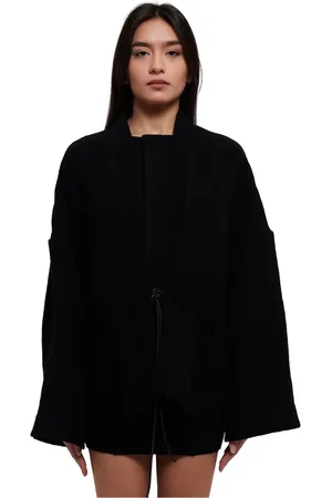 Rick Owens Femme, Vestes, Noir, Taille: ONE Size Veste Cape en Laine Noire avec Ceinture et Fermeture à Boutons-Pression