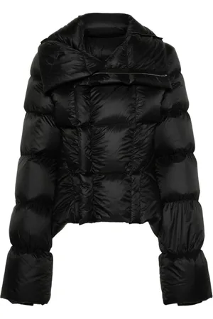 Rick Owens Femme, Vestes, Noir, Taille: 38 FR Manteau Noir Matelassé à Col en entonnoir