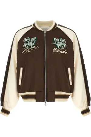 Rhude Homme, Vestes, Brun, Taille: M Blouson Bomber Souvenir en Satin Crêpe