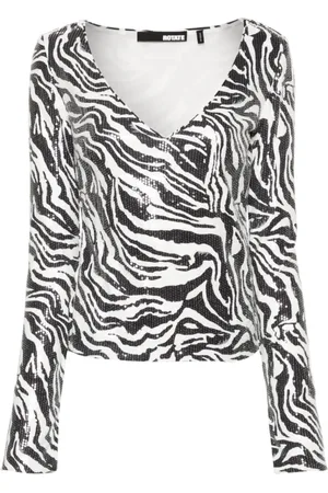 ROTATE Femme, Tops, Noir, Taille: 42 FR T-shirt à Sequins Imprimé Zèbre