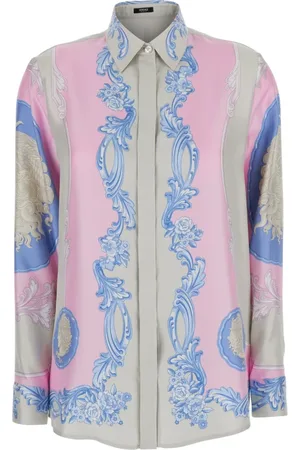 VERSACE Femme, Blouses et Chemises, Multicolore, Taille: 36 FR Chemise Rose en Soie avec Imprimé Graphique