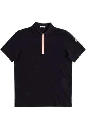 Moncler Homme, Tops, Noir, Taille: S Polo marine demi-zip avec détails tricolores