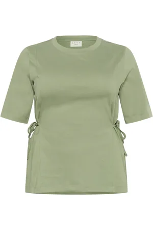 Kaffe Femme, Tops, Vert, Taille: 44 FR T-shirt Vert Huile avec Liens Latéraux