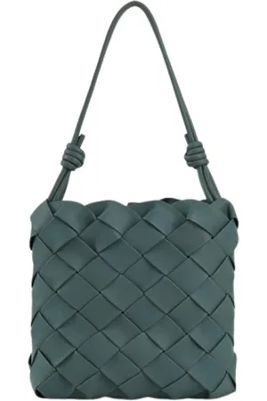MALABABA Femme, Sacs, Vert, Taille: ONE Size Sac de magasinage en cuir tressé à la main
