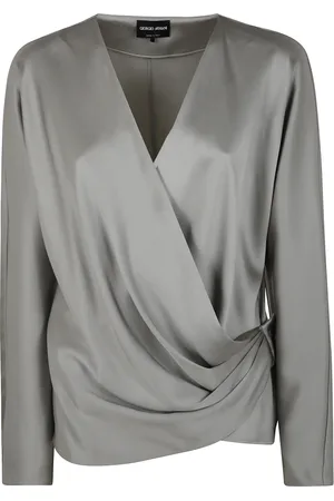 Giorgio Armani Femme, Blouses et Chemises, Gris, Taille: 40 FR Chemise en Satin Double