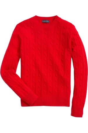 Brooks Brothers Homme, Pulls, Rouge, Taille: M Pull en Maille Câble en Laine d`Agneau