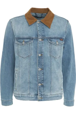 7 for all Mankind Homme, Vestes, Bleu, Taille: L Veste en jean bleu avec col en velours côtelé
