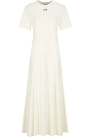 Msgm Femme, Robes, , Taille: 38 FR Robe en Coton Ivoire avec Logo