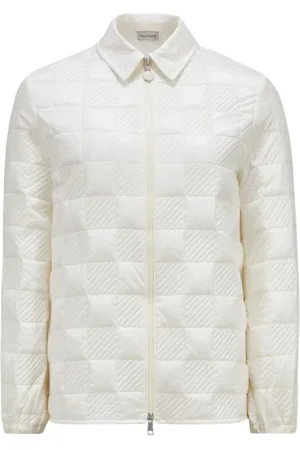 Moncler Femme, Vestes, Blanc, Taille: 40 FR Chemise Zippée à Motif Damier Matelassé