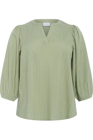 Kaffe Femme, Blouses et Chemises, Vert, Taille: 46 FR Chemisier Vert avec Col en V et Manches 3/4