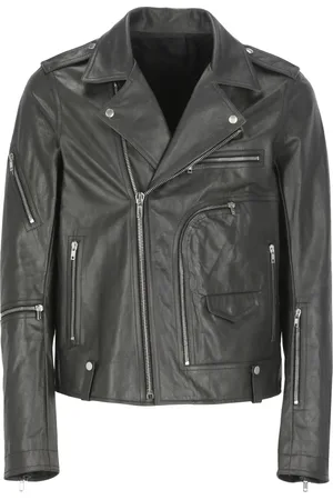 Rick Owens Homme, Vestes, Noir, Taille: L Veste en cuir noir avec poches à zip