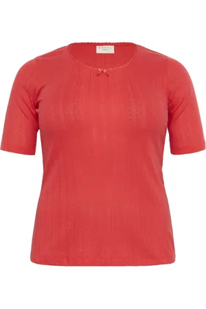 Kaffe Femme, Blouses et Chemises, Rouge, Taille: 38 FR T-shirt Top Pointelle Féminin Hibiscus
