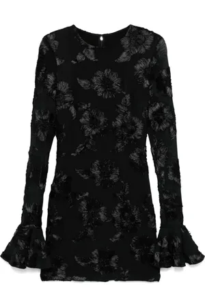 ROTATE Femme, Robes, Noir, Taille: 38 FR Robe noire en résille brodée de fleurs