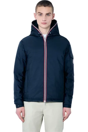 Moncler Homme, Vestes, Bleu, Taille: XL Doudoune Courte à Capuche Déperlante avec Garniture