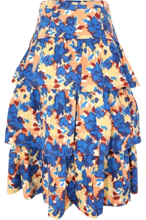 ULLA JOHNSON Femme, Jupes, Multicolore, Taille: 36 FR Jupe taille haute à volants à imprimé floral