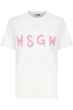 Msgm Femme, Tops, Blanc, Taille: 40 FR T-shirt Blanc en Coton avec Logo