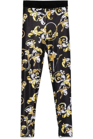 VERSACE Femme, Pantalons, Multicolore, Taille: 32 FR Pantalon avec Ceinture Logo Imprimé All-Over