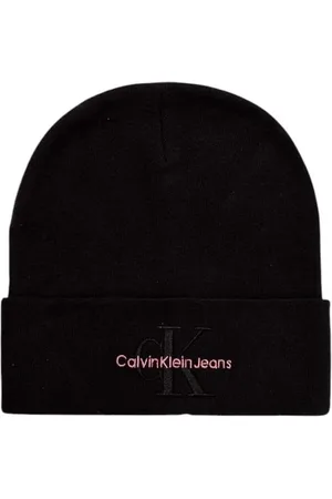 Calvin Klein Femme, Accessoires, Noir, Taille: ONE Size Bonnet en Coton Minimaliste avec Logo Brodé