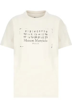 Maison Margiela Femme, Tops, , Taille: 44 FR T-shirt en coton ivoire avec logo