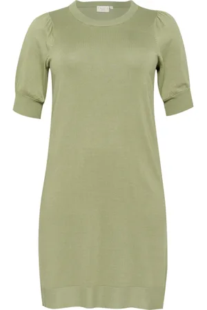 Kaffe Femme, Robes, Vert, Taille: 38 FR Robe Tricotée Verte avec Demi-Manches