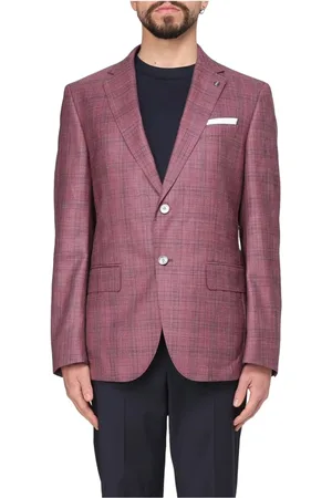 HUGO BOSS Homme, Vestes, Rouge, Taille: XL Veste en laine et lin à carreaux