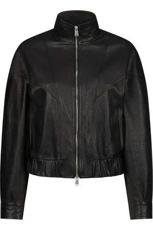 Dondup Femme, Vestes, Noir, Taille: 38 FR Veste Bomber en Cuir Noir avec Fermeture Éclair