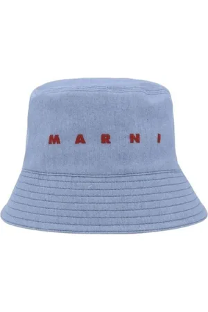 Marni Homme, Accessoires, Bleu, Taille: L Chapeau Seau en Coton avec Monogramme