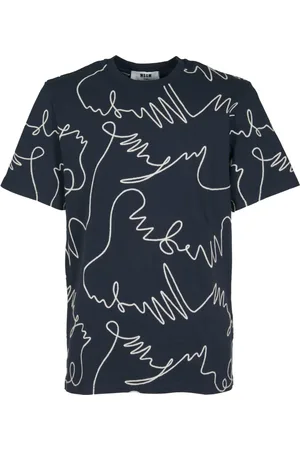 Msgm Homme, Tops, Bleu, Taille: L T-shirt et Polo Bleus Brodés