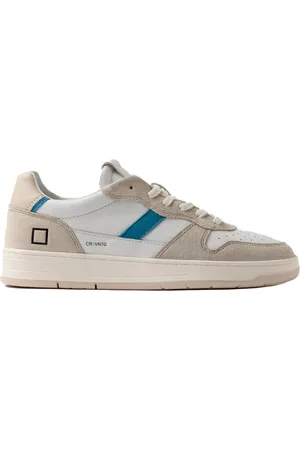 D.A.T.E. Homme, Chaussures, Multicolore, Taille: 43 EU Baskets Beige en Daim avec Détails Bleus