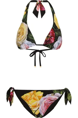 Dolce & Gabbana Femme, Maillots de bain, Multicolore, Taille: 36 FR Ensemble Bikini Imprimé Pivoines avec Pochette