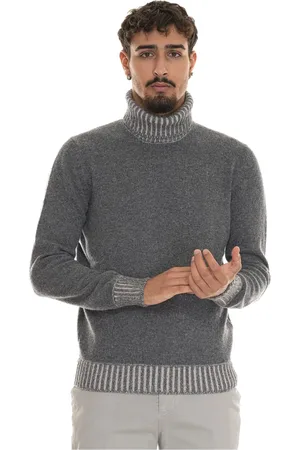 Gran Sasso Homme, Pulls, Gris, Taille: M Pull à Col Roulé Mélange avec Contraste de Couleur