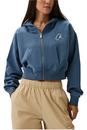 Calvin Klein Femme, Sweatshirts et sweats à capuche, Bleu, Taille: 40 FR Sweat à capuche zippé brodé CK
