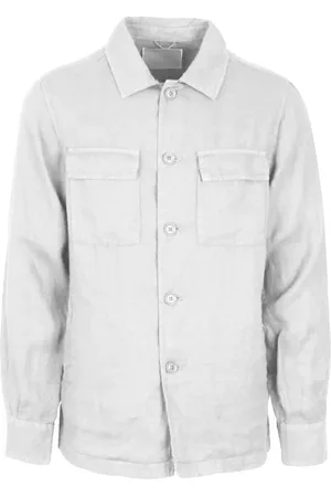 At.p.Co Homme, Chemises, Blanc, Taille: XL Chemise blanche en lin avec plusieurs poches