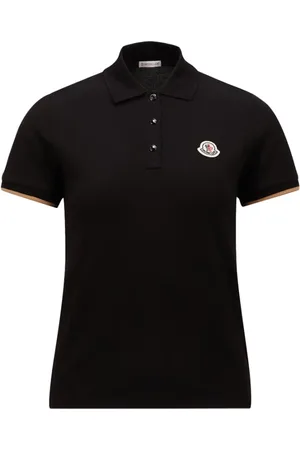 Moncler Femme, Tops, Noir, Taille: 44 FR Polo Piqué avec Écusson Logo