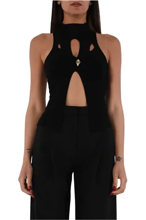 Elisabetta Franchi Femme, Tops, Noir, Taille: 44 FR Débardeur côtelé avec découpe