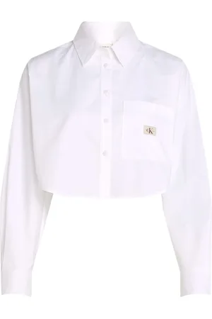 Calvin Klein Femme, Blouses et Chemises, Blanc, Taille: 38 FR Chemise en coton à manches longues pour femmes
