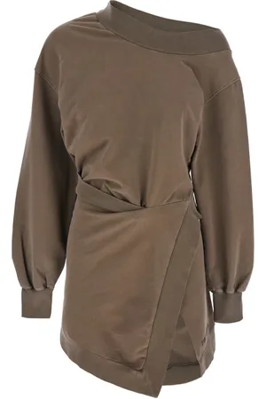 The Attico Femme, Robes, Brun, Taille: 34 FR Robe Mini Marron Épaules Dénudées avec Logo