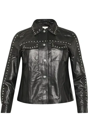 Kaffe Femme, Vestes, Noir, Taille: 52 FR Veste en Cuir Cool avec Détails Cloutés