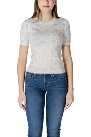 Guess Femme, Pulls, Blanc, Taille: 38 FR Élégant haut en tricot à manches courtes