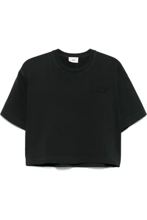 Autry Femme, Tops, Noir, Taille: 40 FR T-shirts Ras du Cou avec Logo Brodé
