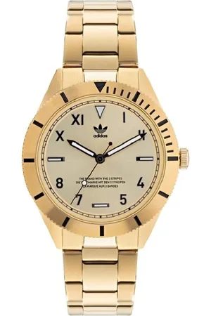 adidas Homme, Accessoires, Jaune, Taille: ONE Size Montre à Quartz Dorée en Acier Inoxydable
