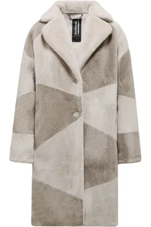 Bomboogie Femme, Manteaux, Gris, Taille: 42 FR Manteau à Carreaux en Eco-Fourrure Lapin