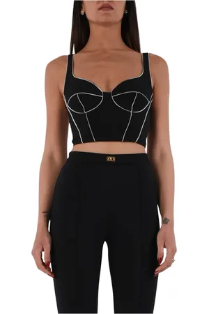 Elisabetta Franchi Femme, Tops, Noir, Taille: 46 FR Robe à Col en Cœur avec Piping Contrastant